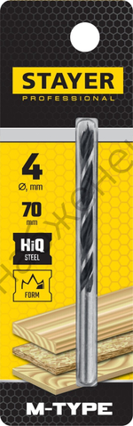 STAYER ″M-type″ 4,0x70/45мм, сверло спиральное по дереву, М-образная заточка (2942-070-04)