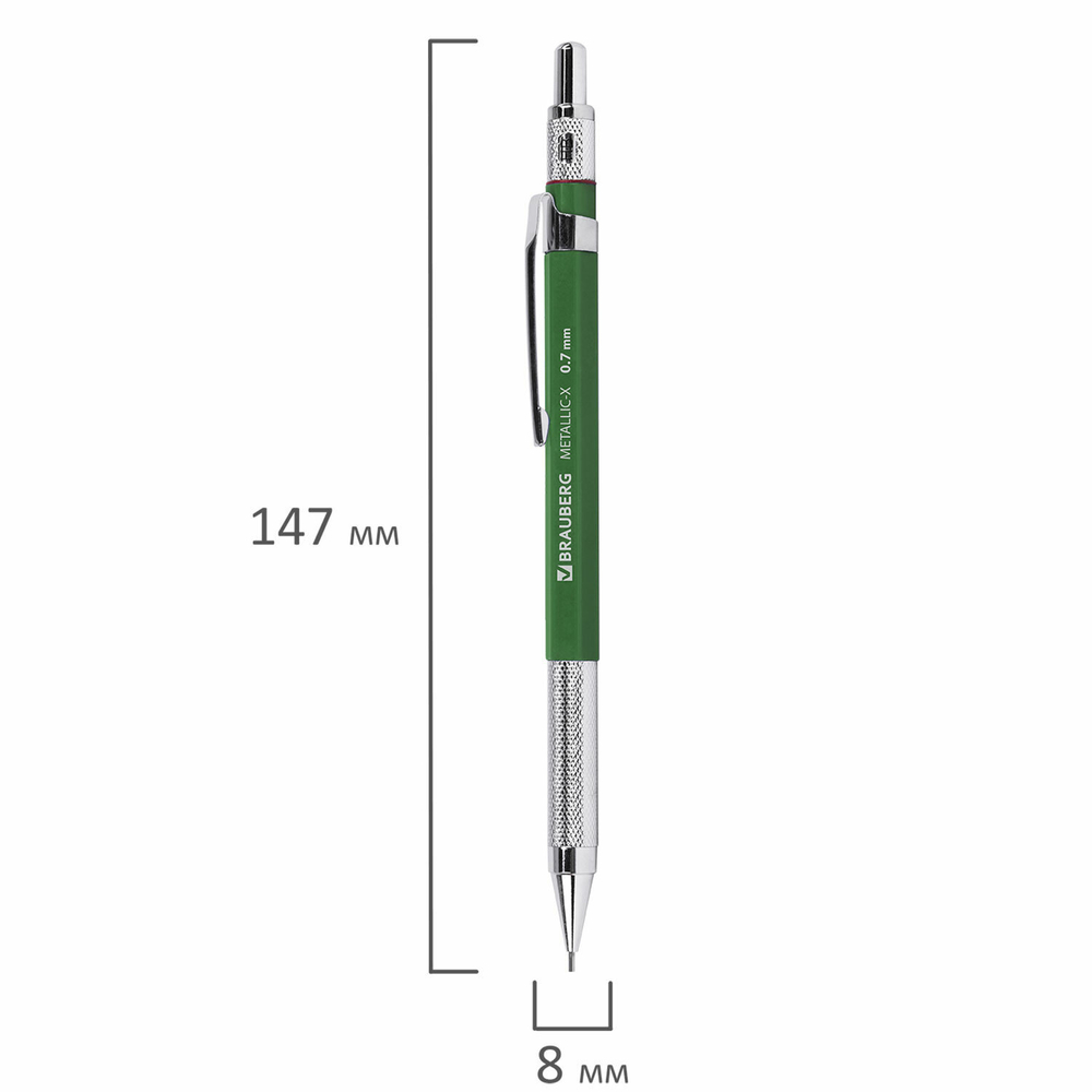 Карандаш механический 0,7 мм + грифели HB 24 штуки на блистере, BRAUBERG "METALLIC-X 07", металлические детали, 181966