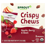 Sprout Organics, Crispy Chews®, органический снек из фруктов и овощей, для детей от 12 месяцев, яблоко, ягоды и свекла, 5 пакетиков по 18 г (0,63 унции)
