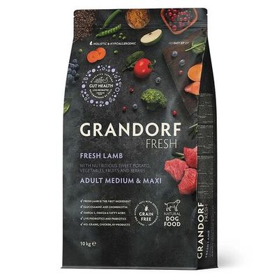 Беззерновой корм с живыми пробиотиками GRANDORF Fresh Dog Adult MED&MAXI Lamb & Sweet Potato для собак средних и крупных пород с мясом ягненка и бататом, Пакет 10 кг