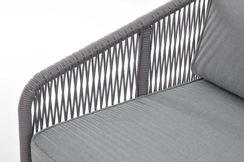 "Канны" диван модульный плетеный из роупа, каркас алюминий белый, роуп светло-серый круглый, ткань светло-серая