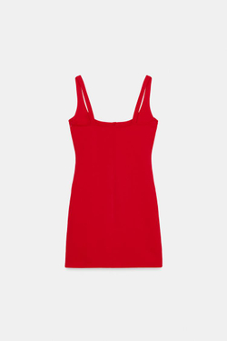 ZARA КОРОТКОЕ ПЛАТЬЕ ИЗ ИНТЕРЛОКА, КРАСНЫЙ