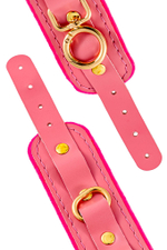 Розовые двуслойные кожаные наручники-браслеты