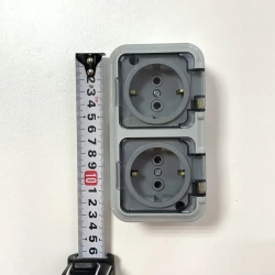 Розетка двухместная, уличная, влагозащищенная, открытой установки 16А, IP54 с заземлением, серия ПР, с прозрачной крышкой