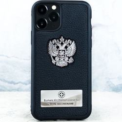 Эксклюзивный именной чехол iPhone с гербом России - Euphoria HM Premium - натуральная кожа, ювелирный сплав