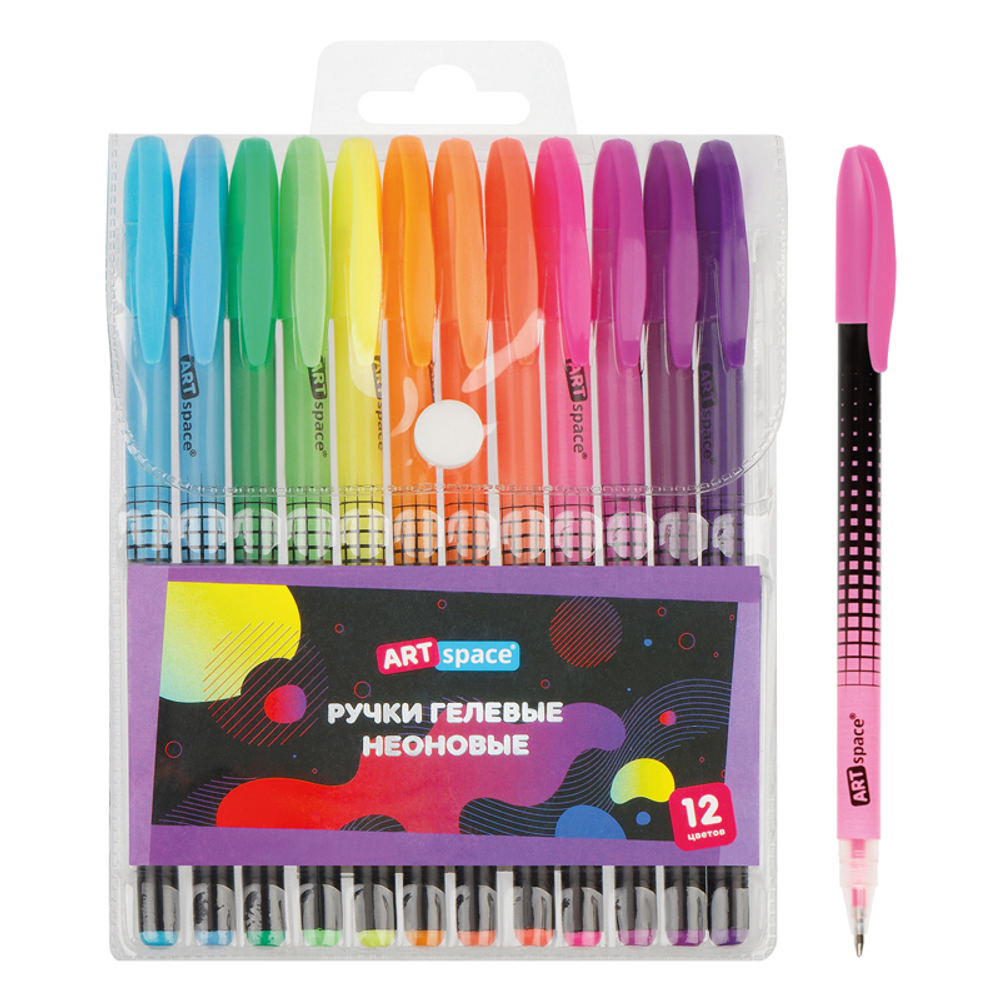 Набор гелевых ручек ArtSpace "Abstraction" 12шт.,12цв., 1,0мм, неоновые, ПВХ чехол