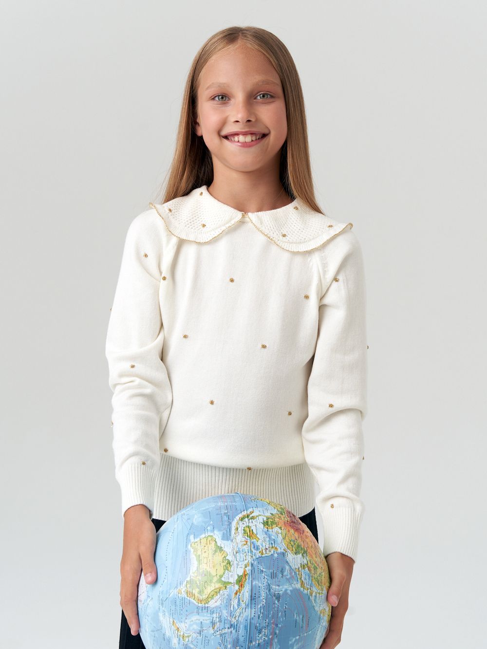 Джемпер для девочки с длинным рукавом AT977-1 молочный
