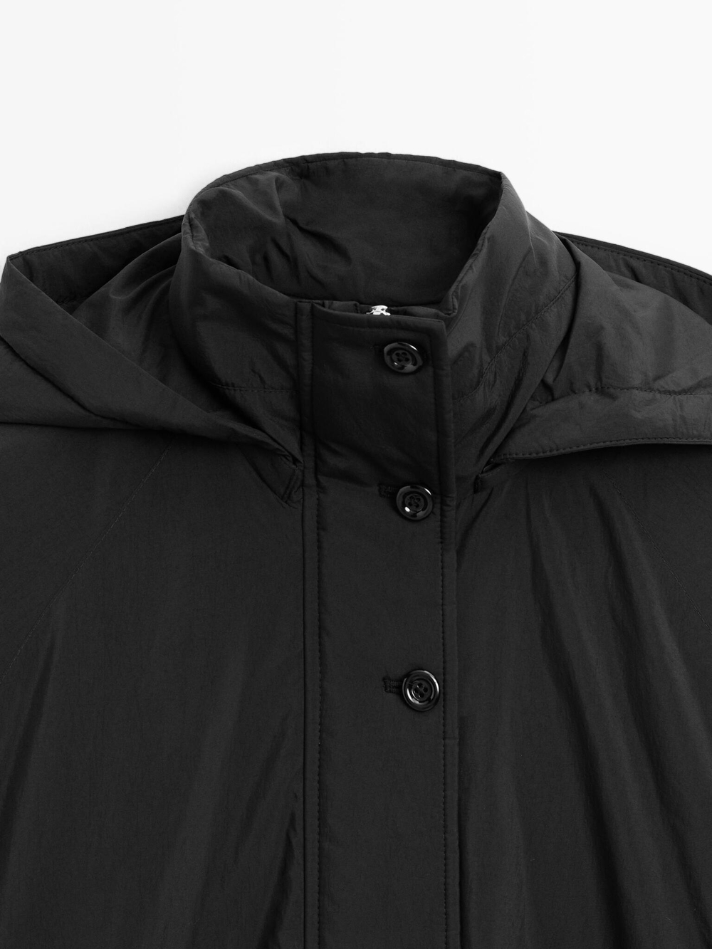 Massimo Dutti Непромокаемая стеганая парка с высоким воротником, черный