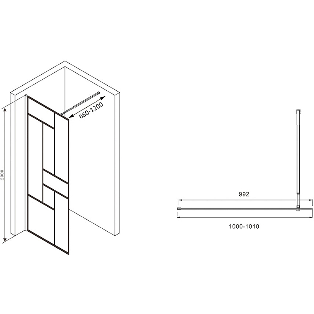 Душевая перегородка Abber Immer Offen 100 AG63100B профиль Черный стекло прозрачное