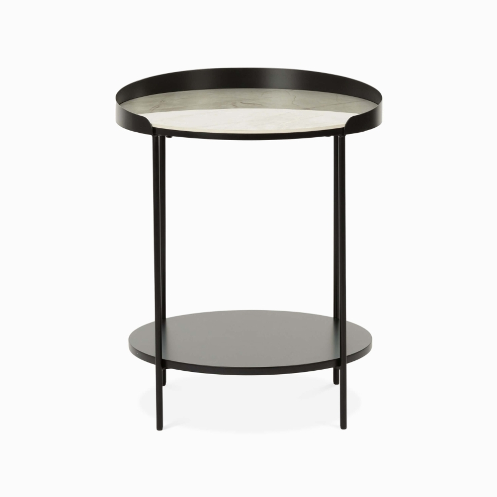 Кофейный столик Tray диаметр 40 керамика, черно-белый