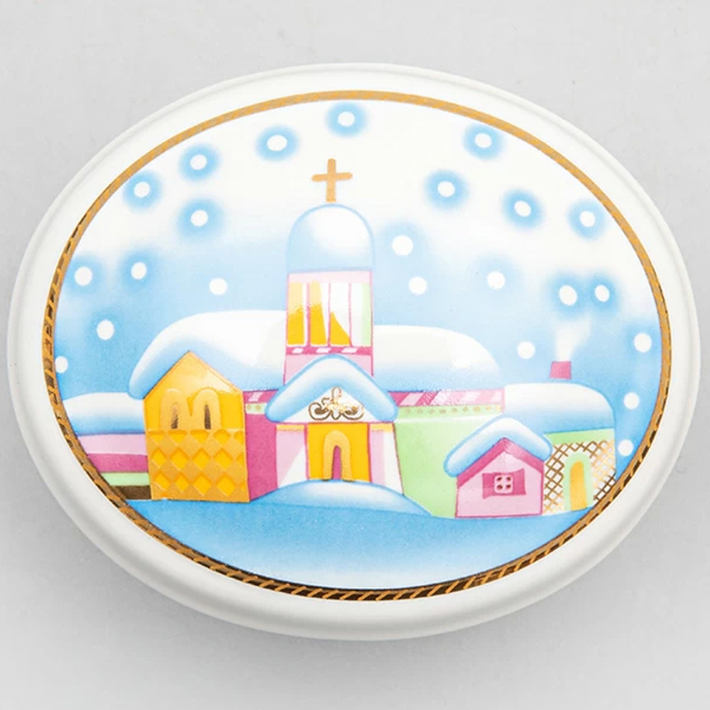 Шкатулка, туалетная коробочка, ф "Овальная" рис "Новогодняя" высота 10 см, арт 81.33187.00.1