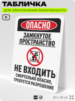 Табличка для обеспечения безопасности "Опасно, замкнутое пространство, не входить", для офиса, по охране труда для предприятия, организаций, 40х30 см, Silver Plane x Айдентика Технолоджи