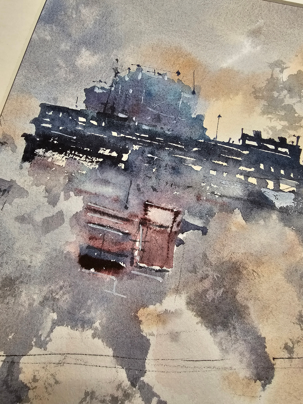 Картина авторская акварельная в паспарту 30х40 см на стену для интерьера "Индустриальный пейзаж"
