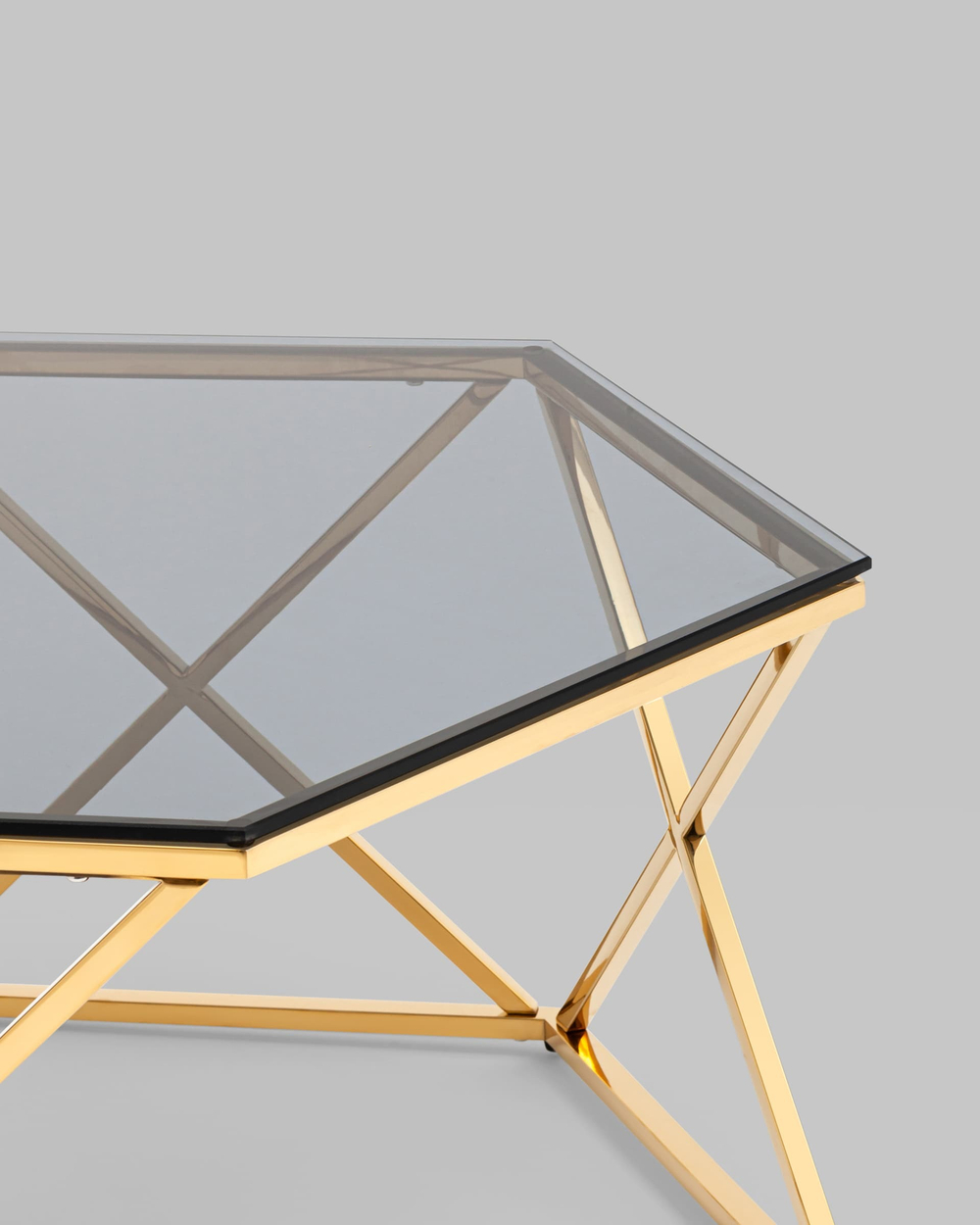 Журнальный столик Круз 93*80 стекло smoke сталь золото
