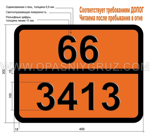 Табличка Опасный груз 66-3413 КАЛИЯ ЦИАНИДА РАСТВОР