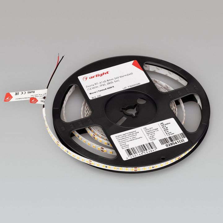 Светодиодная лента Arlight 12W/m 160Led/m 2835SMD теплый белый 5M RT-A160-8mm 24V Warm2400 028561(2)