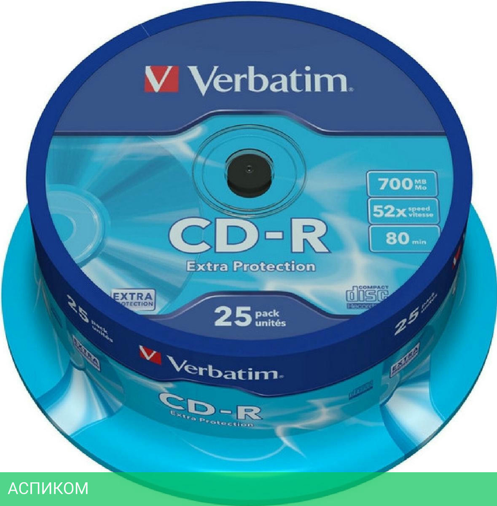CD-R диск Verbatim 700MB 52x DataLife Cake Box (43432)