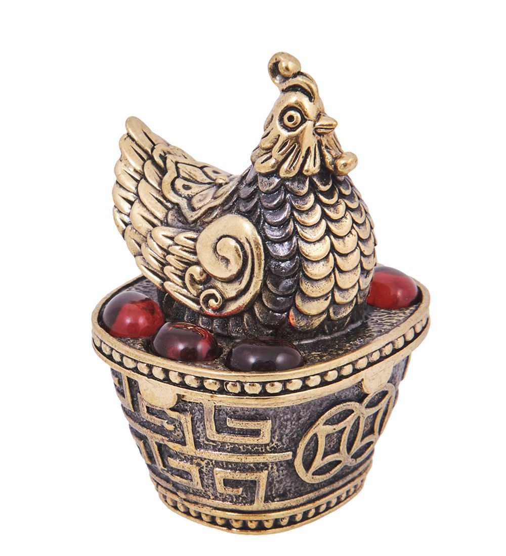 Народные промыслы AM-4192 Шкатулка «Курочка Фен-шуй» (латунь, янтарь)