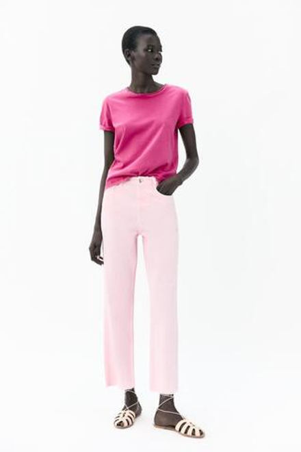 ZARA ФУТБОЛКА ИЗ ТКАНИ С ЭФФЕКТОМ ПОТЕРТОСТИ, ЦВЕТ ФУКСИИ