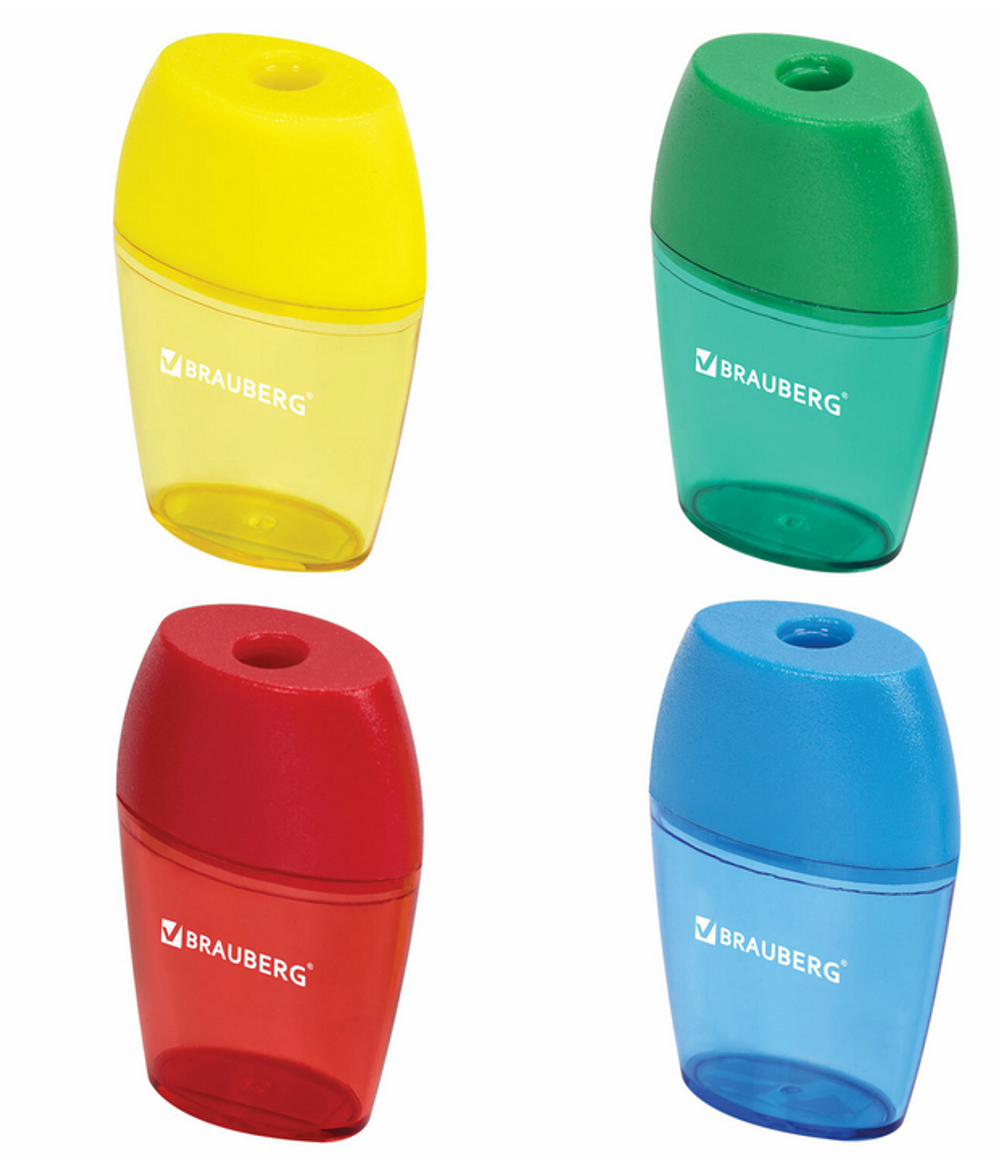 Точилка 1отв. пластик. с контейнером, овальная "Diamond" цвета ассорти (BRAUBERG)