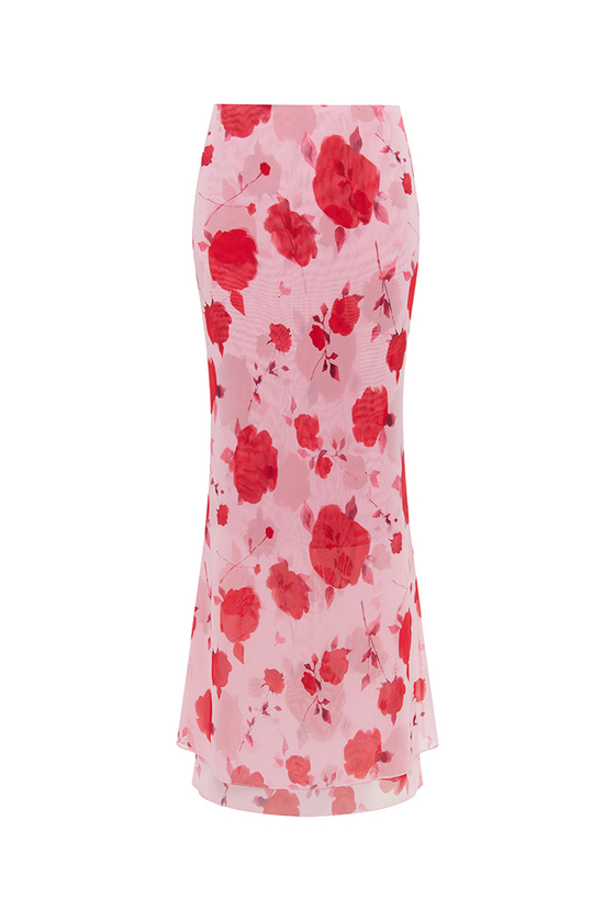 Двухслойная юбка макси из шифона с цветочным принтом