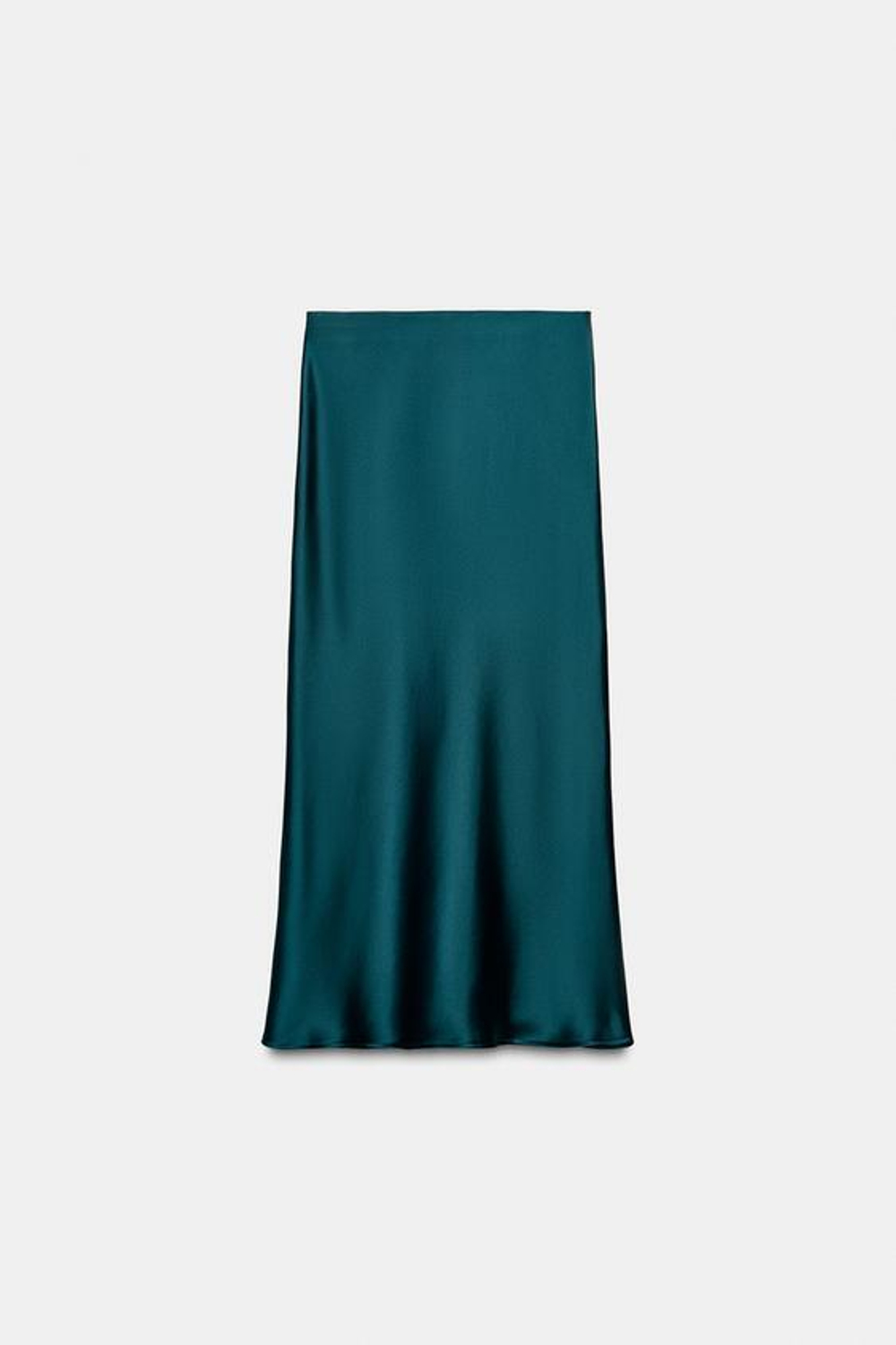 ZARA АТЛАСНАЯ ЮБКА МИДИ, УТИНО-ЗЕЛЕНЫЙ
