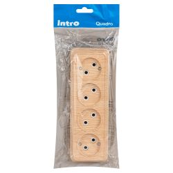 Розетка Intro Quadro 2-207-11 без заземления четырехместная 4х2P, 16А-250В, IP20, ОУ, сосна | Intro Quadro