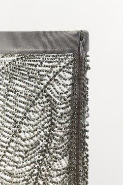 ZARA ПОЛУПРОЗРАЧНАЯ ЮБКА С БУСИНАМИ, СЕРЫЙ