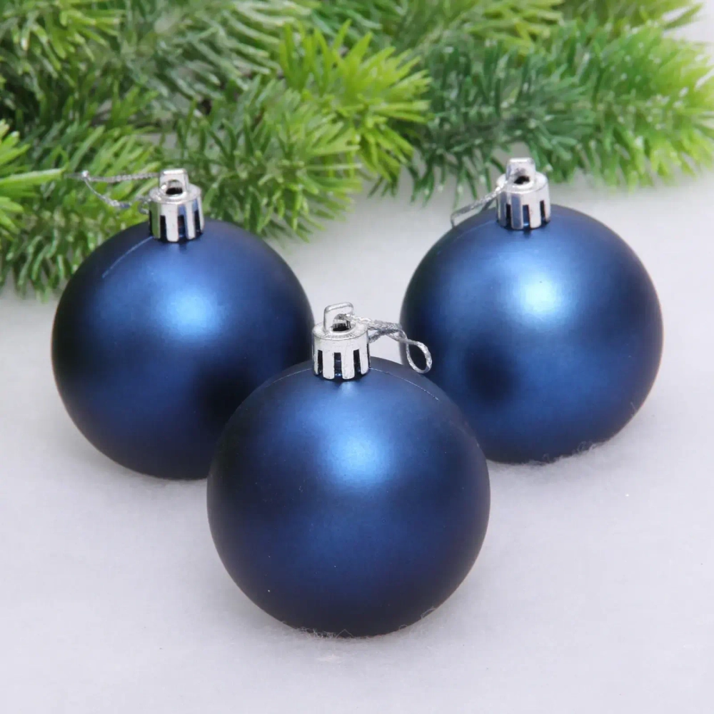 Новогодние шары 6 см (набор 3 шт) «Матовый», сапфир