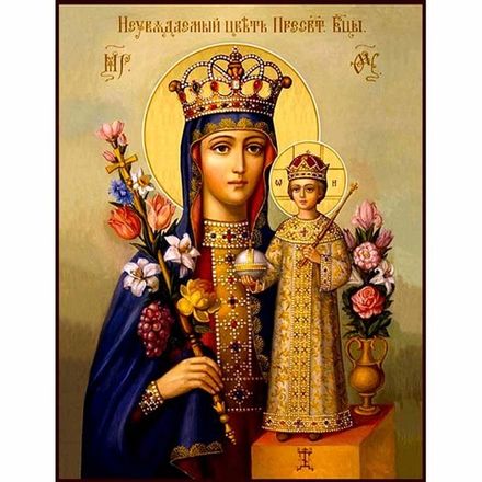 Неувядаемый Цвет. Икона Божьей Матери на липовой доске.