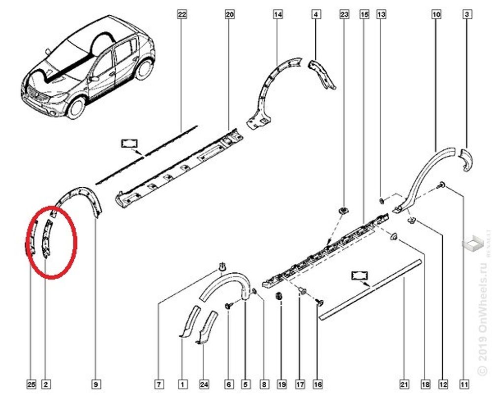 Молдинг арки бампера Renault Sandero Stepway перед. прав. до 2014 г. (Renault)