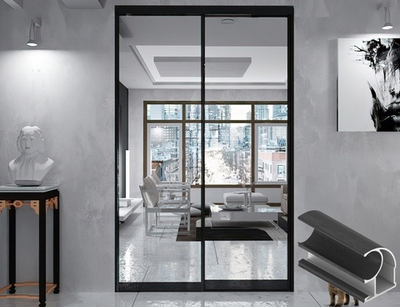 Дверь-купе 2650**1000 мм, черный велюр, форма ручки-С