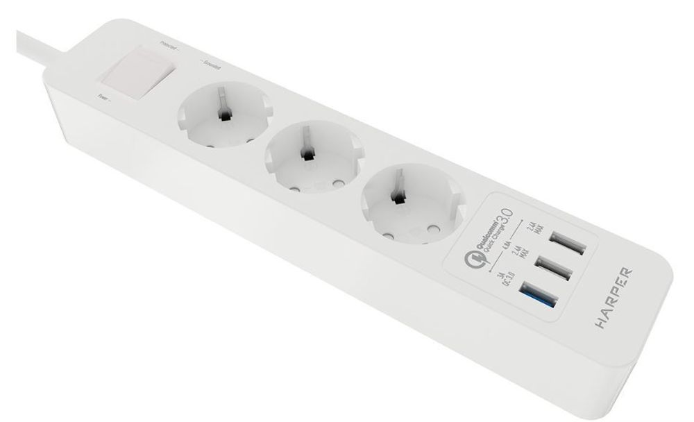 Удлинитель с USB зарядкой HARPER UCH-410 White QC3.0