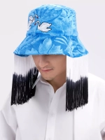 Панама голубая с вышивкой "Лебеди" и бахромой OLA OLA