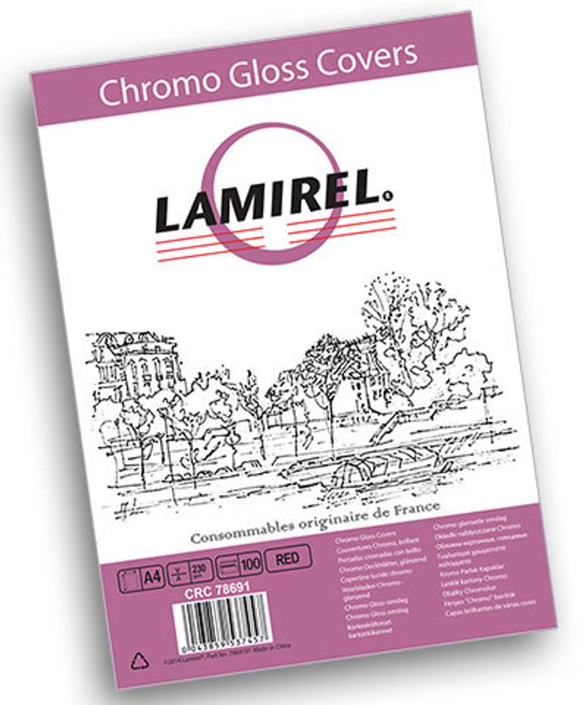 Обложки Lamirel Chromolux A4, картонные, глянцевые, цвет: красный, 230г/м², 100шт