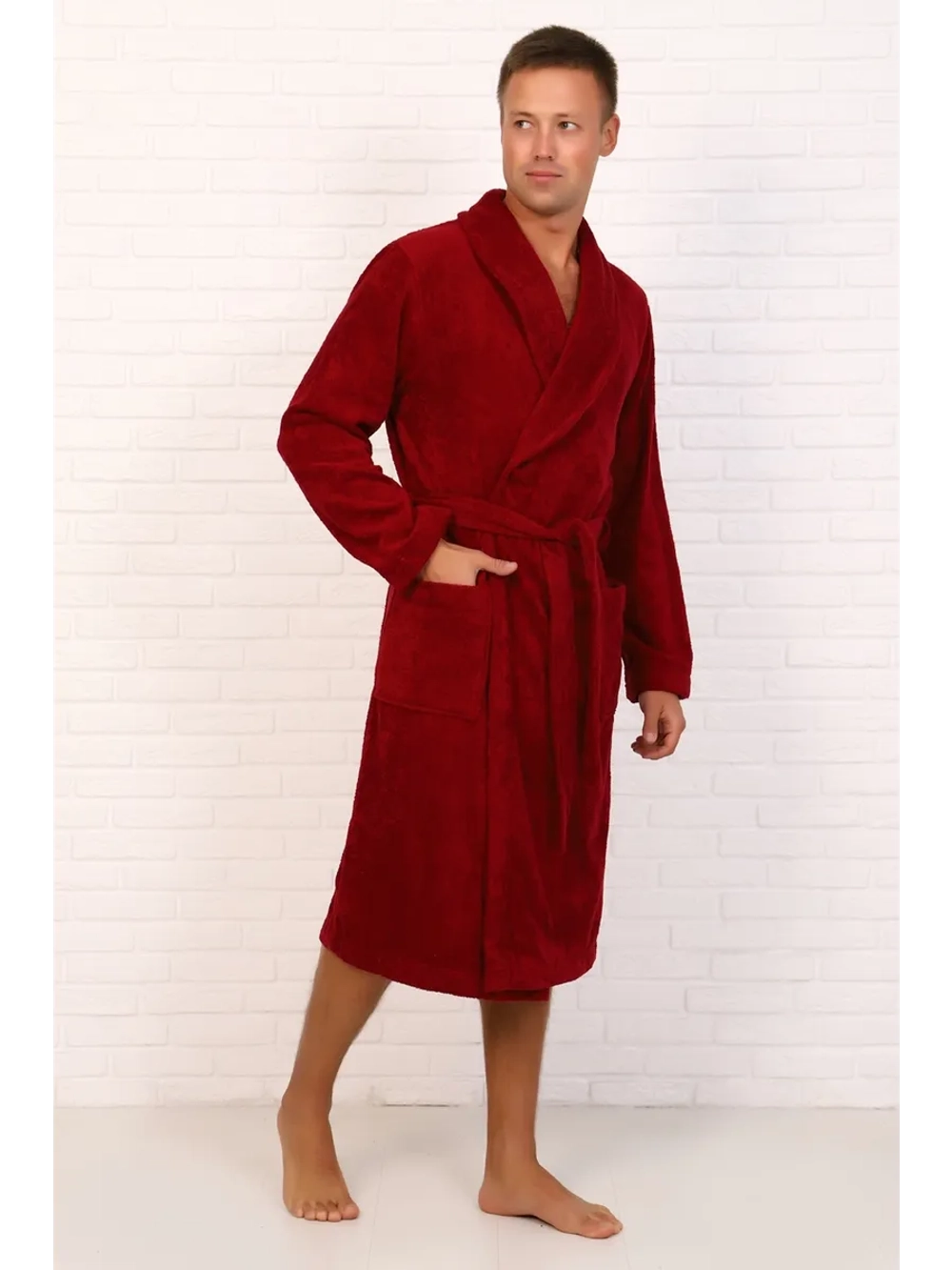 Халат мужской махровый "Элит" с воротником шалькой, цвет: 945-Бордовый