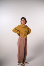 Кардиган с отложным воротником из мериноса горчичного цвета