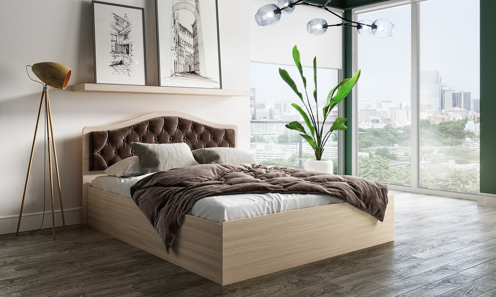 Кровать с настилом ДСП Дели 160х200, дуб сонома/шоколад