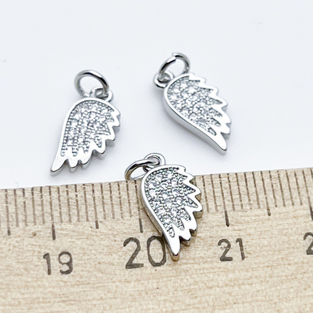 Подвеска Крыло, цвет серебро, фианиты, размер 14*7 мм, цена за 1 шт