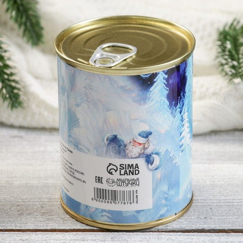 Набор в консервной банке «Новогодняя сказка»: мыло и мочалка
