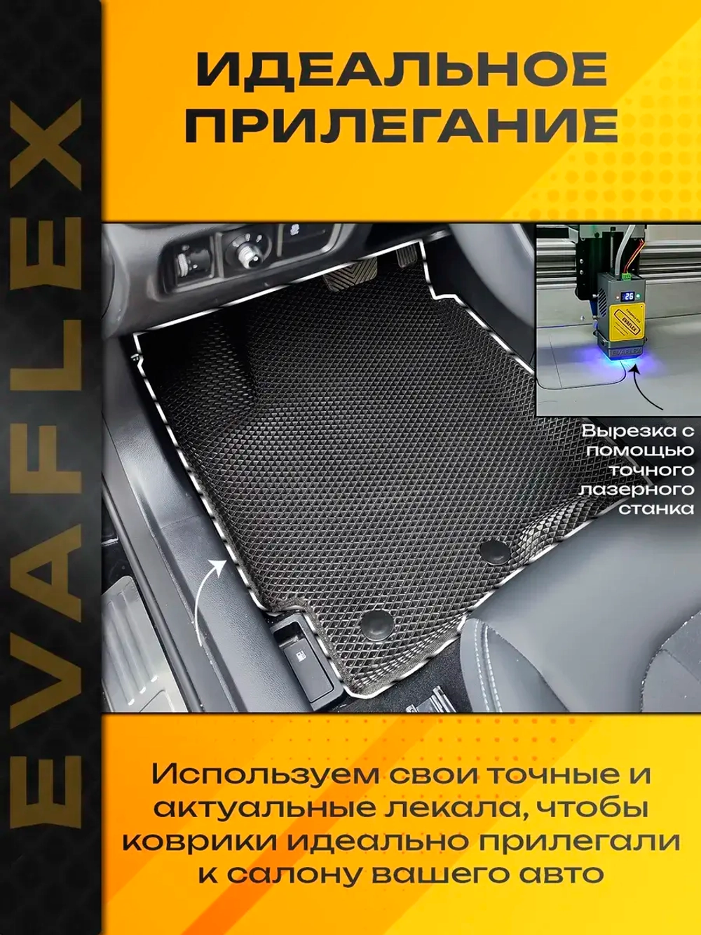 Коврики EVA для Hyundai ix35 1 поколение (08.2009 - 09.2015) - Комплект в салон - 3D С бортиками - Черный - Черный кант