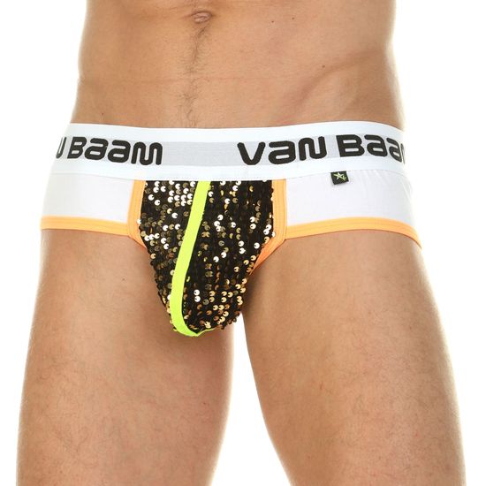 Мужские трусы брифы белые с золотистыми пайетками Van Baam VB0209