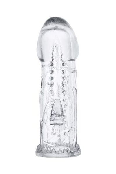 Прозрачная насадка на пенис с шипиками и коготком - 13,5 см. (Цвет: прозрачный)