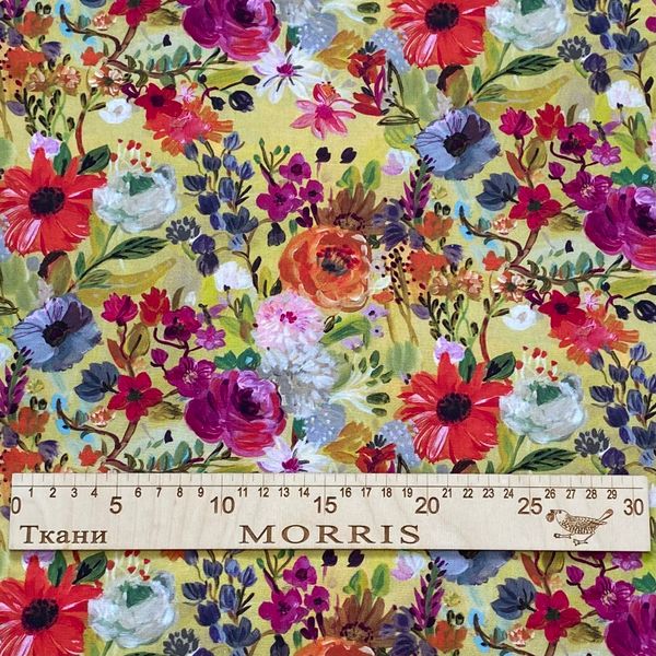 ЦВЕТЫ НА ЖЕЛТОМ, 100% хлопок Handmade Fabrics 3