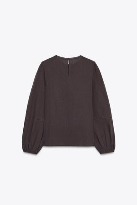 ZARA БЛУЗА С ВЫШИВКОЙ «ЦВЕТЫ», КОРИЧНЕВЫЙ