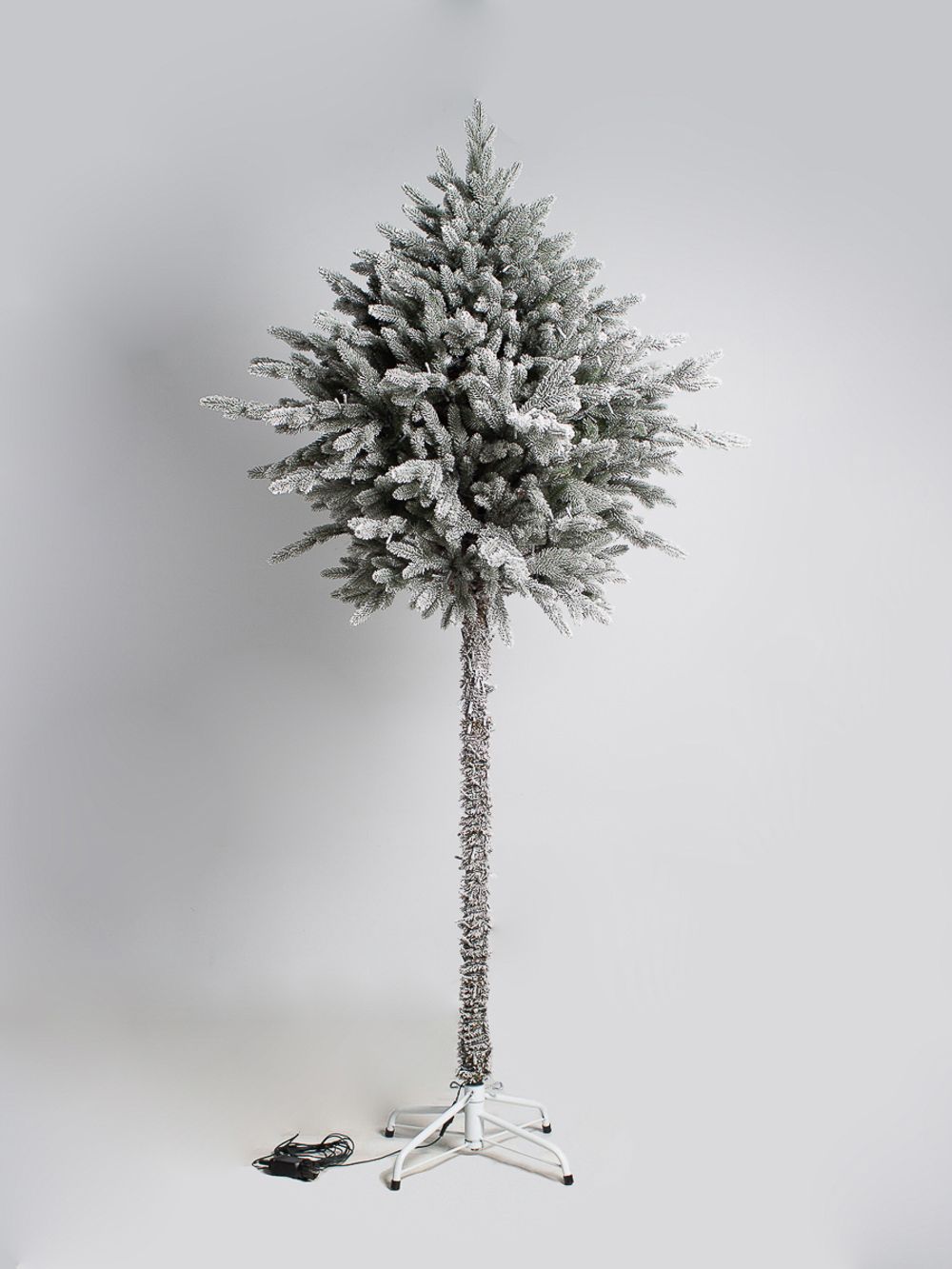 Заснеженная елка на ножке «Торшер» с гирляндой встроенной (Литая хвоя) 210 см / 2,1 м