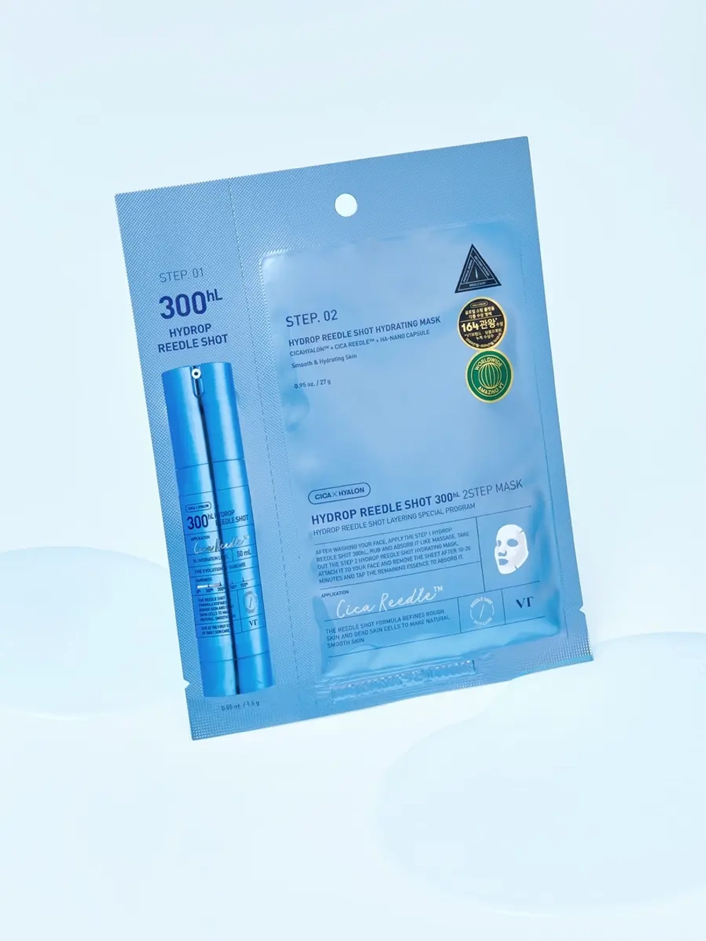 VT Cosmetics Двухступенчатая тканевая маска с микроиглами для сияния и гладкости кожи Hydrop Reedle Shot 300hL 2Step Mask 1.5+33 гр