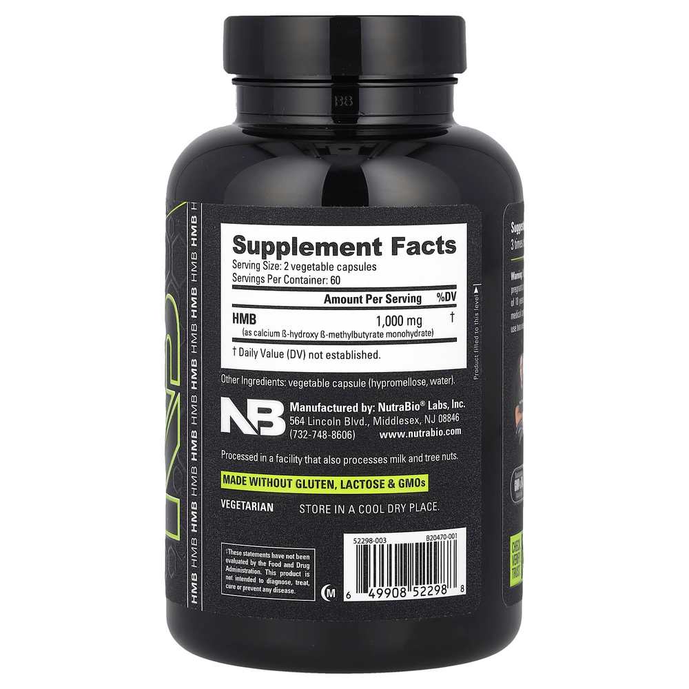 NutraBio, Performance, HMB, 120 капсул (500 мг на капсулу)
