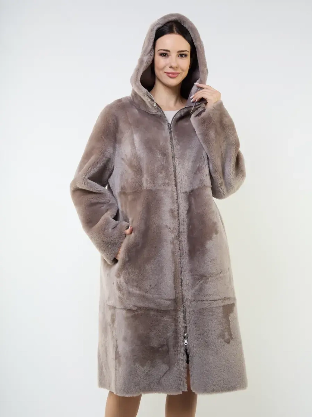 Дубленка зимняя двухсторонняя шуба с капюшоном