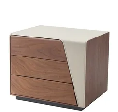 Тумба прикроватная 4554, бежевая экокожа, шпон ореха